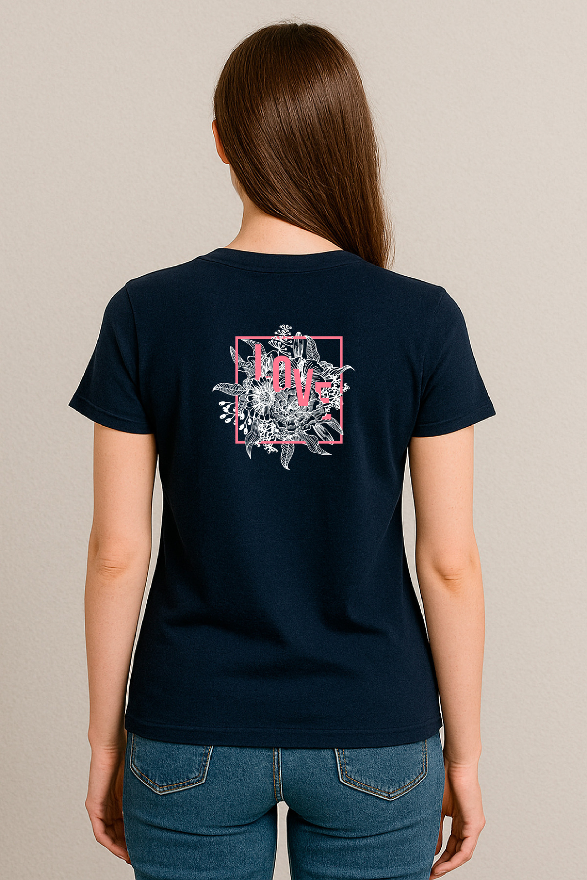 Kadın Relaxed Fit Tişört Love Çiçek Desenli – HUBERY