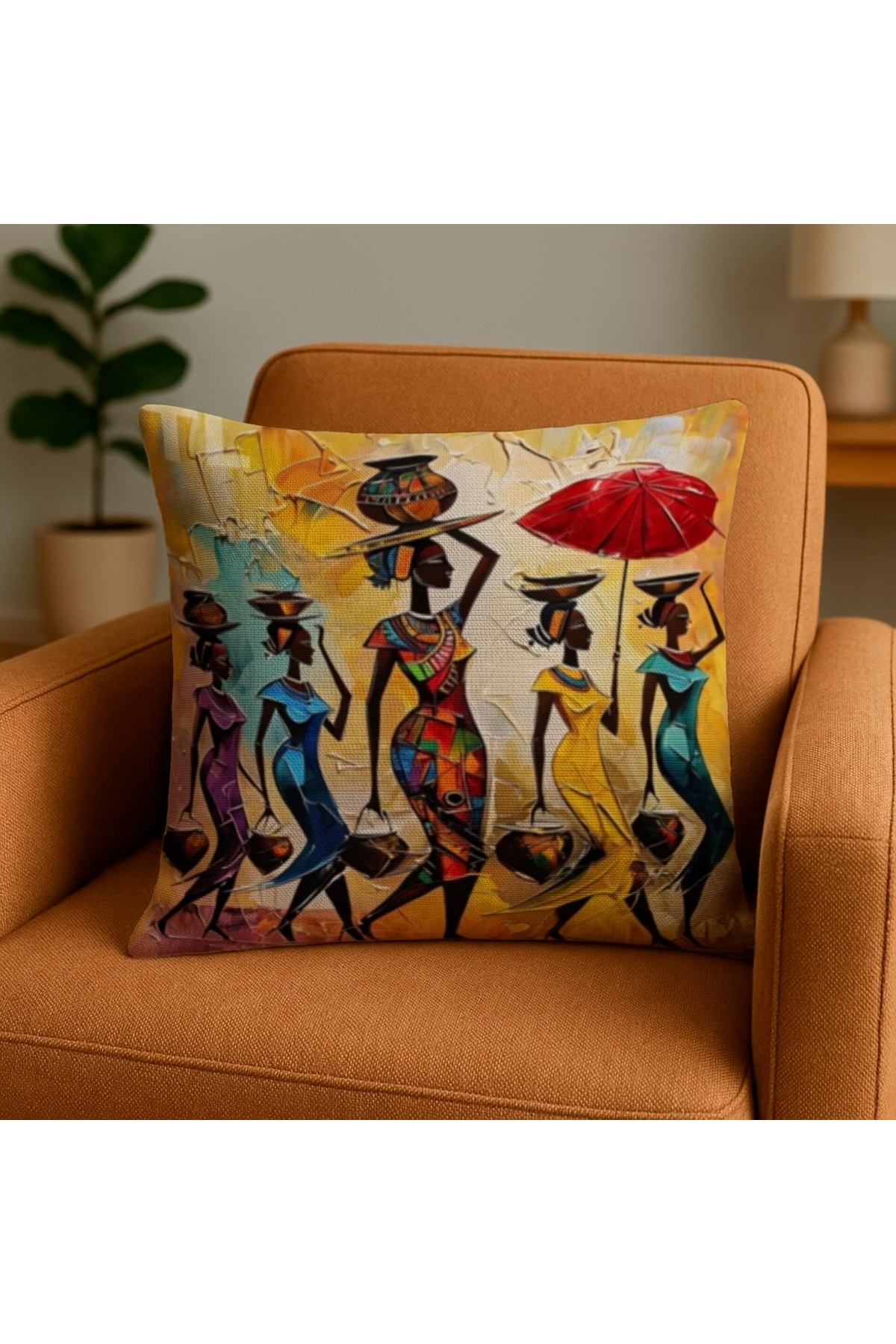 Afrika Kadınlar Desenli Dijital Baskılı Kırlent Kılıfı 43x43 cm (African Women Cushion Cover)