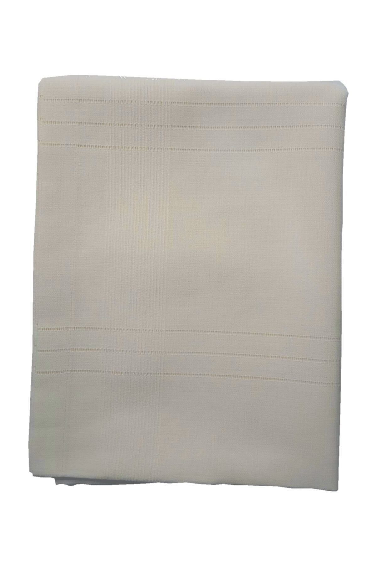 Keten Kumaş Çizgili Masa Örtüsü 160*220 Cm Krem