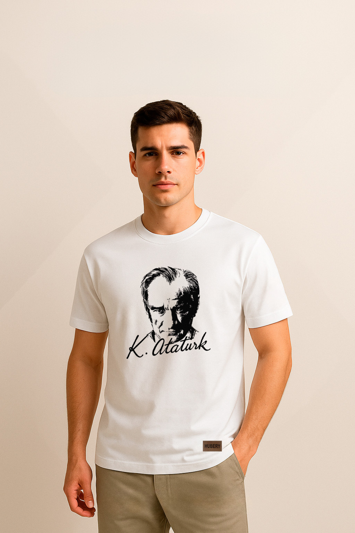 Erkek Relaxed Fit Tişört Atatürk Portre İmzalı Baskılı Tasarım Model –