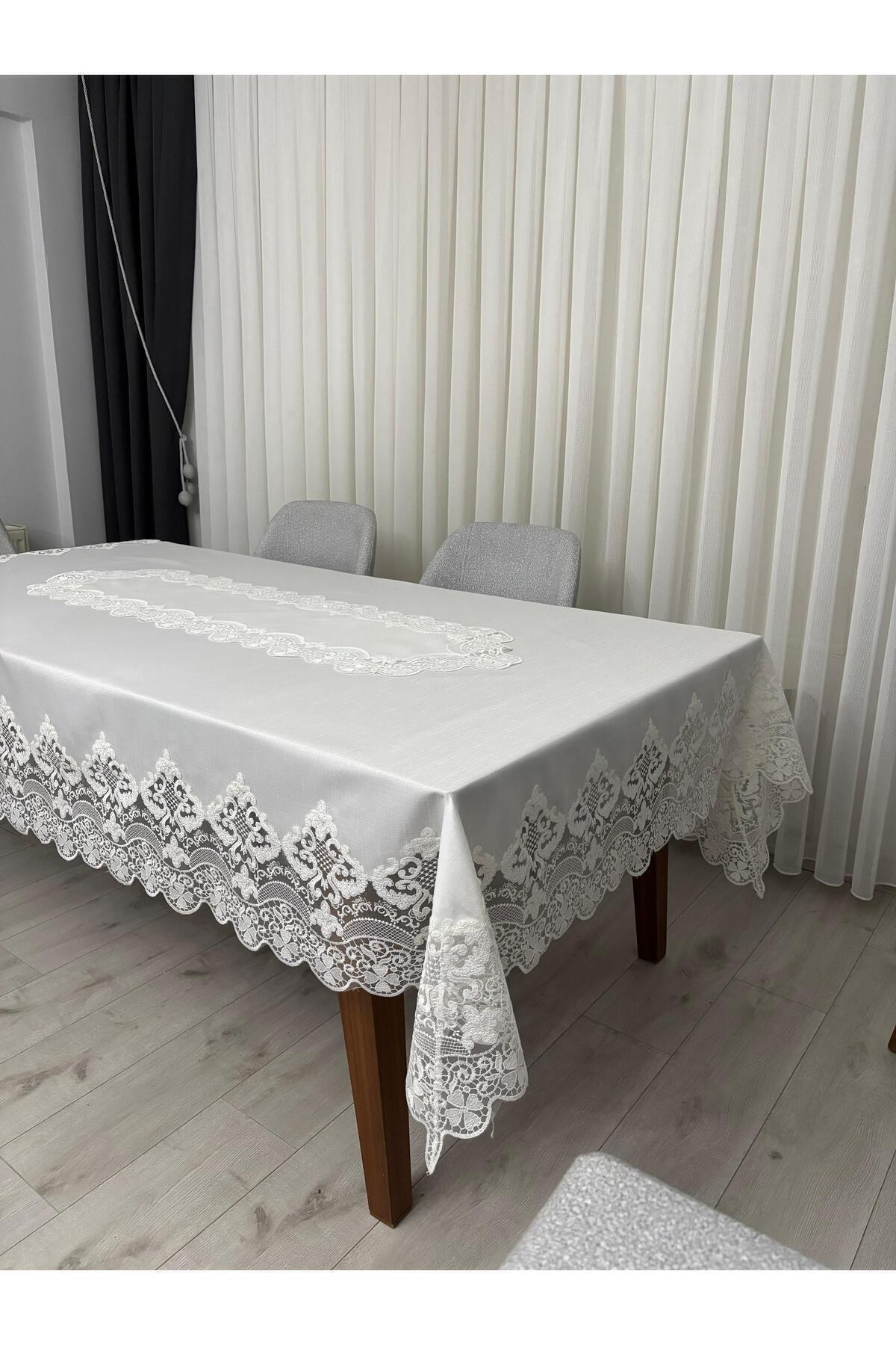 Masa Örtüsü Yemek Takımı 12 Kişilik 26 Parça Fransız Dantelli – Ekru1
