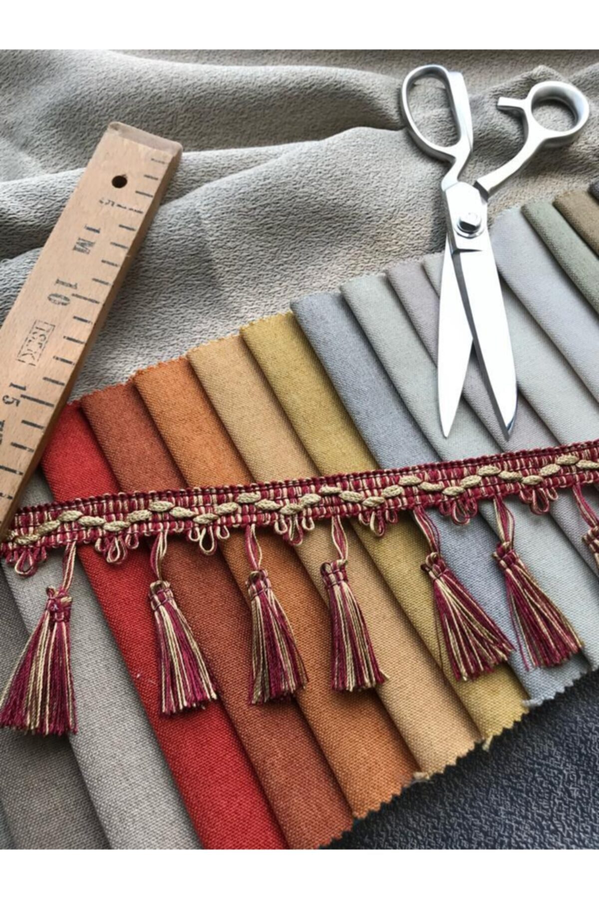 Bordo-altın Renk Perde Püskülü Makine Saçak