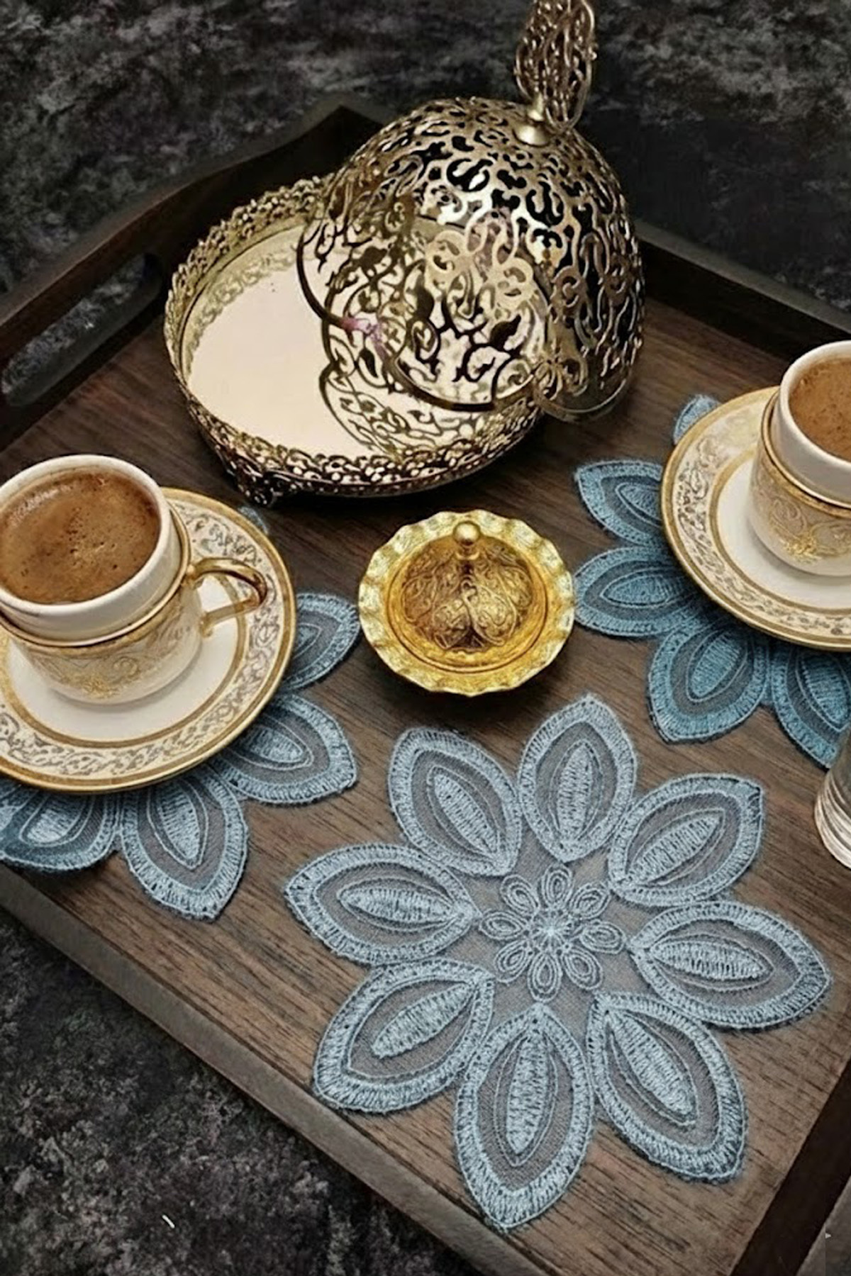 Sunumluk Peçete, Kokteyl Peçetesi, Kahve Yanı Sunumluk, Mavi Bardak Altlığı 6 Adet Sunum Peçetesi
