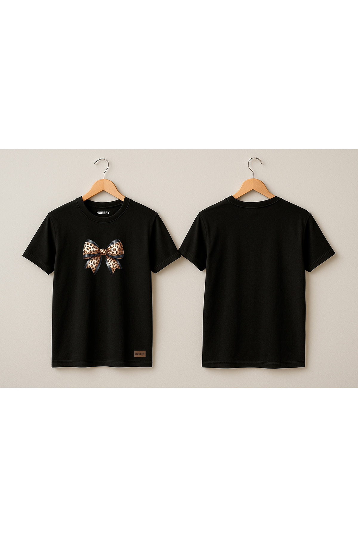 Kadın Relaxed Fit Tişört Leopar Fiyonk Baskılı – HUBERY