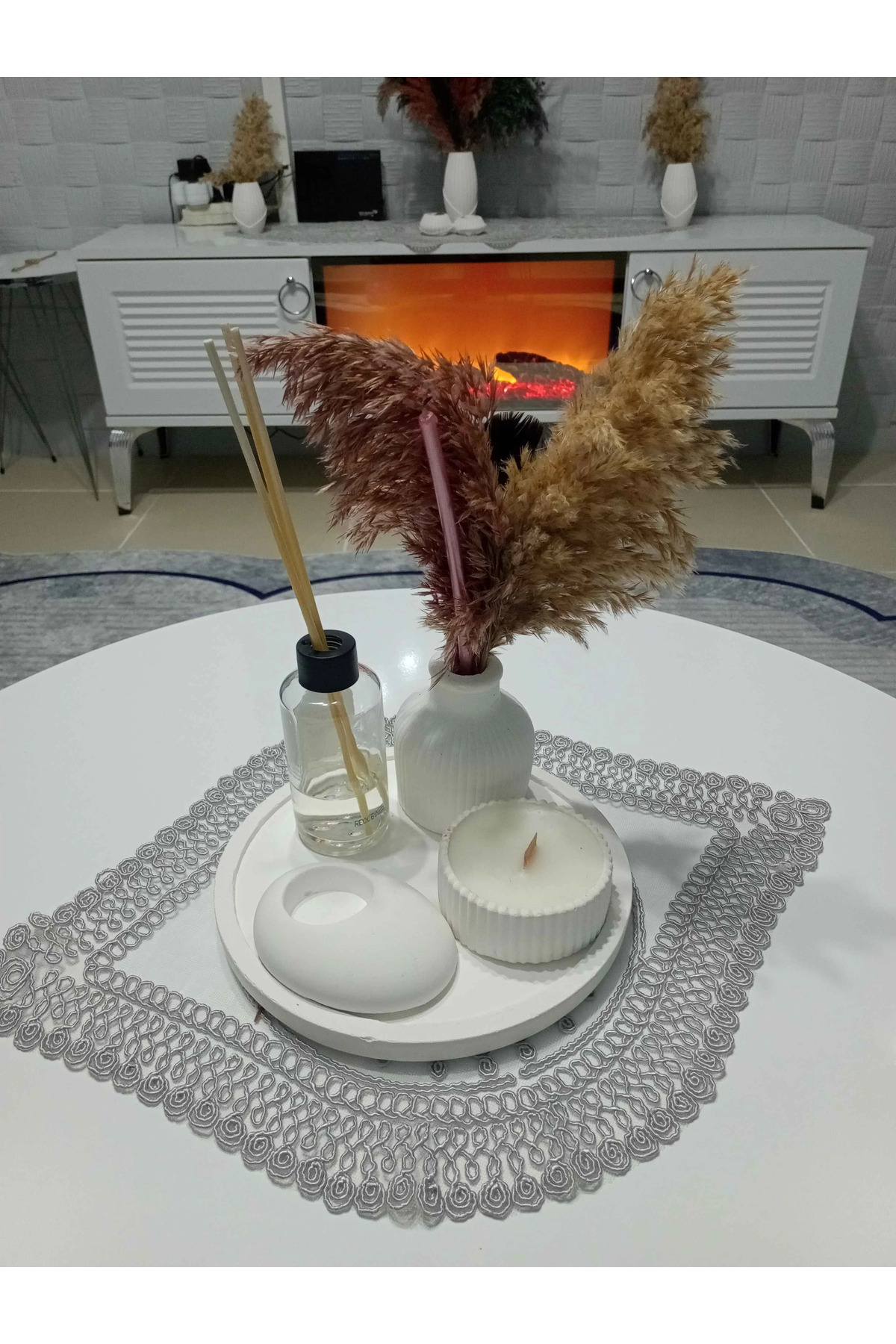 3 Parça Salon Sehpa Takımı Gri