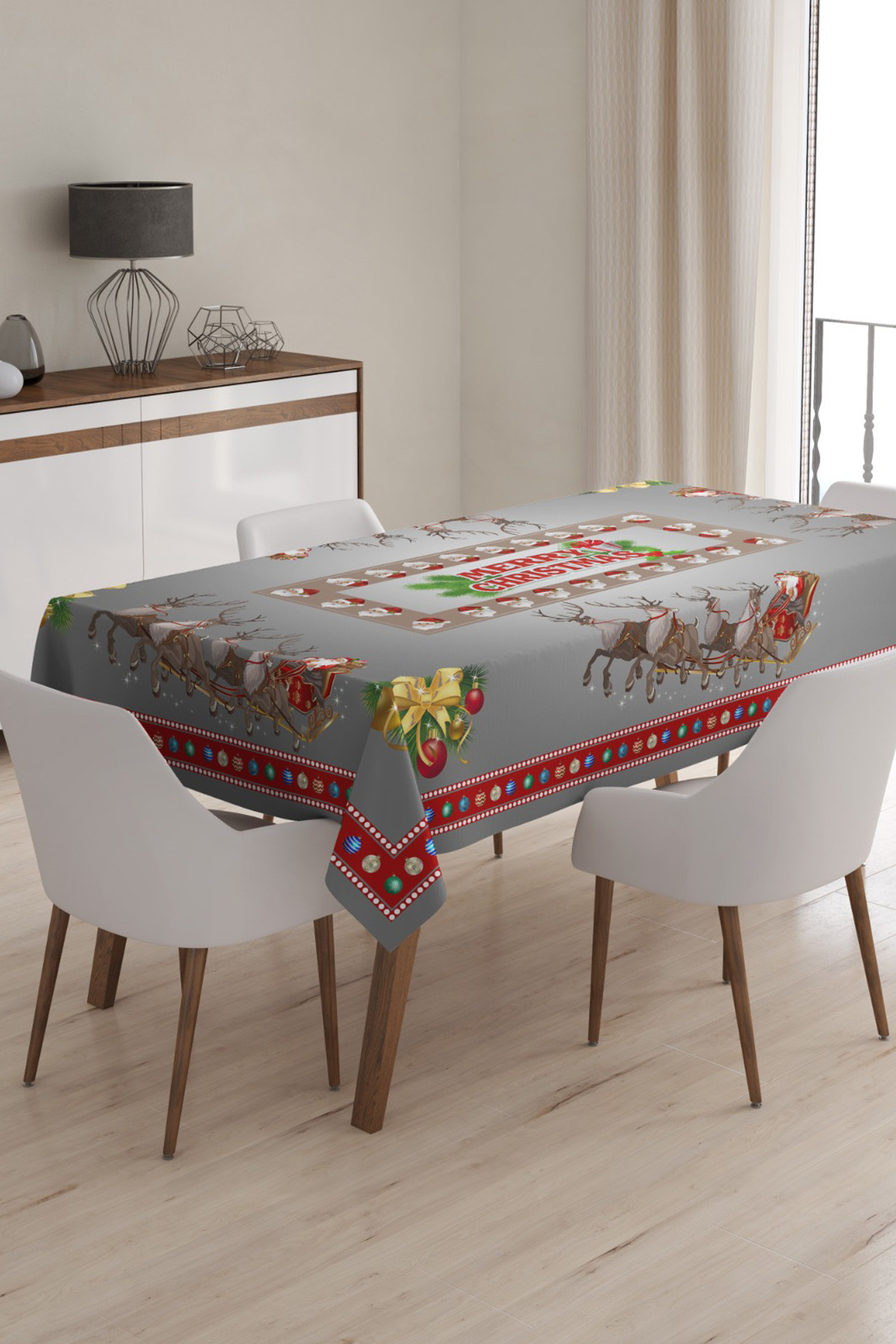 Yılbaşı Desenli Masa Örtüsü, Noel Masa Örtüsü, Dijital Christmas Noel Masa Örtüsü 120x160cm