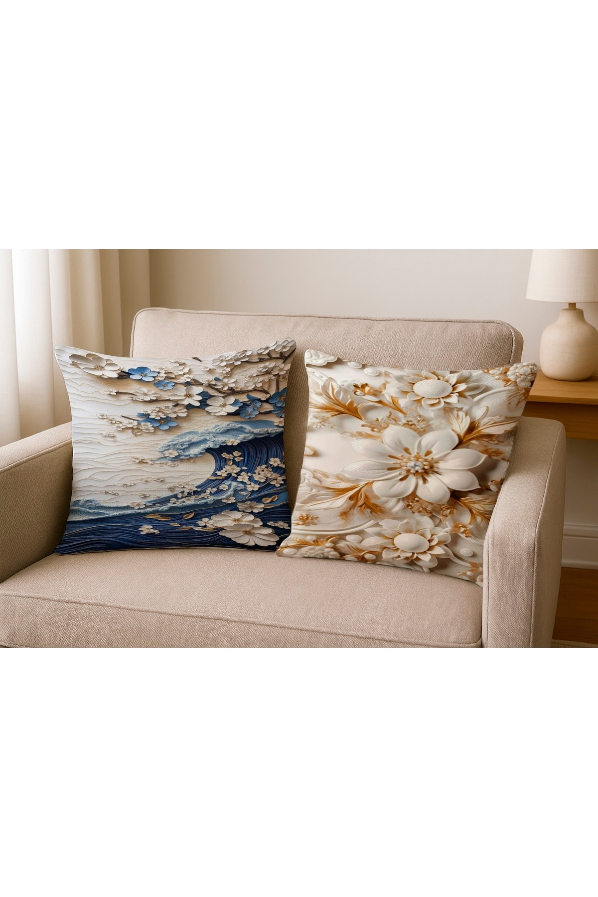Digital Baskılı Dekoratif Desenli Kırlent Kılıfı 43x43 cm 2’li Set