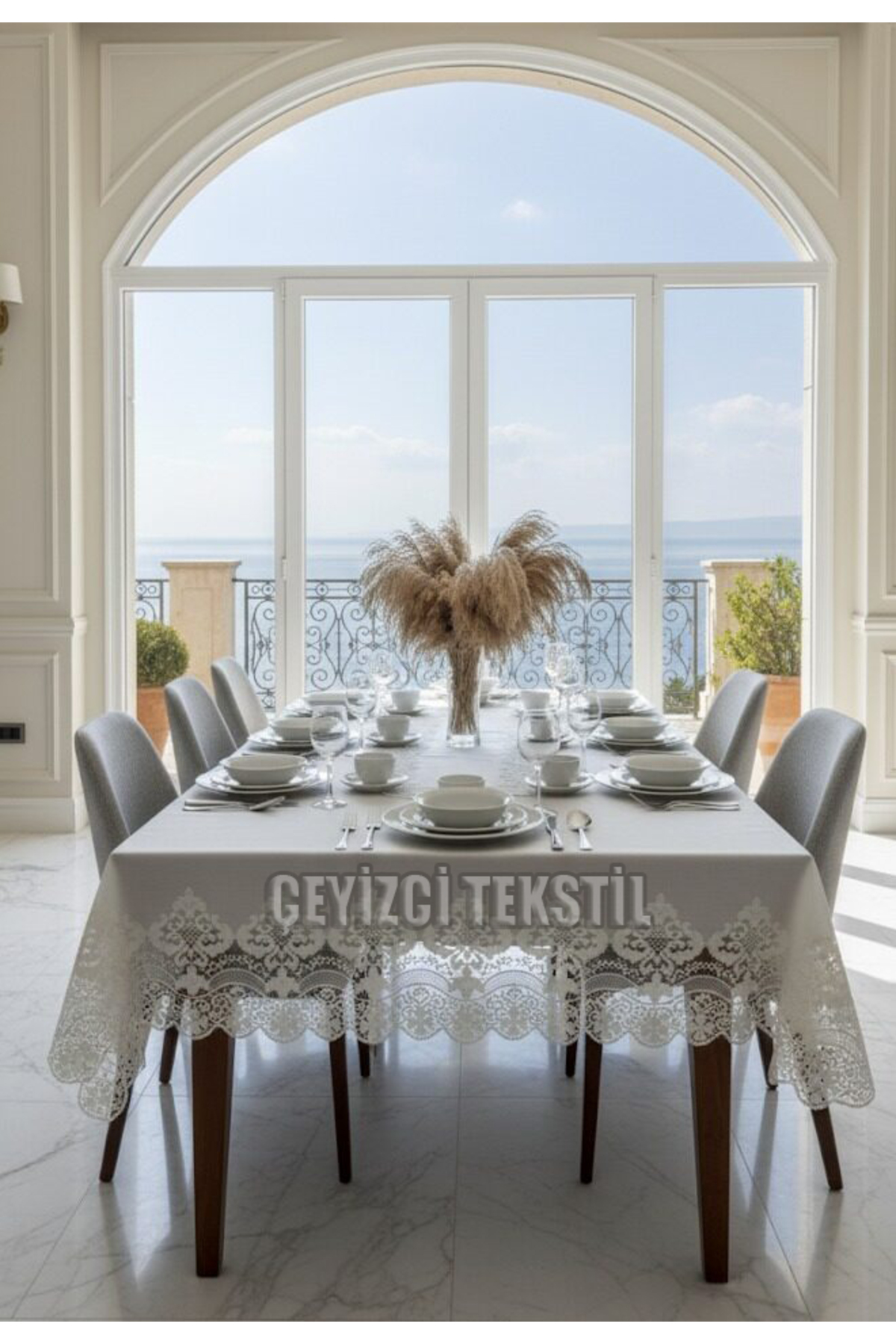 Masa Örtüsü Yemek Takımı 12 Kişilik 26 Parça Fransız Dantelli – Ekru1