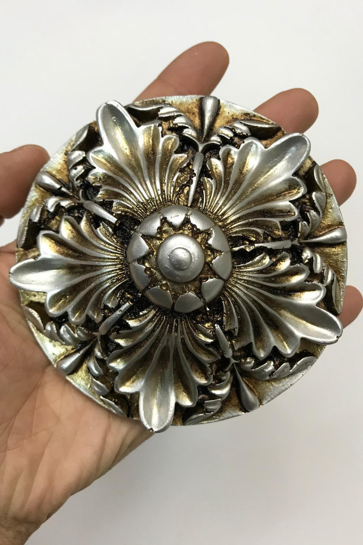 Çiçek Motifli Dekoratif Rozet Perde Kancası Renso Gümüş