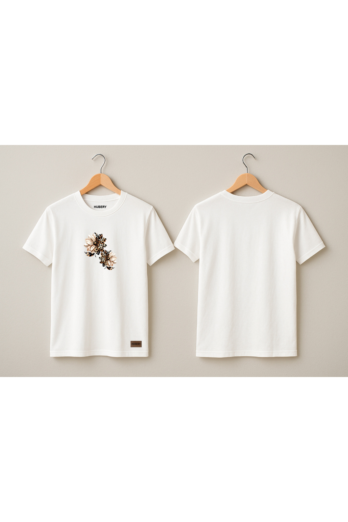 Kadın Relaxed Fit Tişört Leopar Desenli Çiçek Baskı – HUBERY