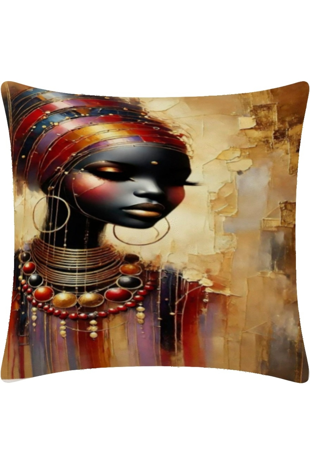 Afrikalı Kadın Portre Dijital Baskılı Kırlent Kılıfı 43x43 cm (African Woman Cushion Cover)