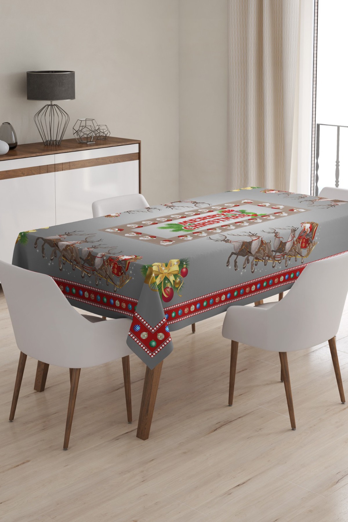 Yılbaşı Desenli Masa Örtüsü, Noel Masa Örtüsü, Dijital Özel Tasarım Christmas Noel Masa Örtüsü