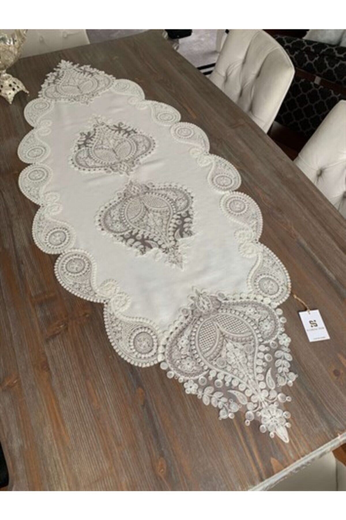 5parça Dantelli Keten Salon Takımı Krem
