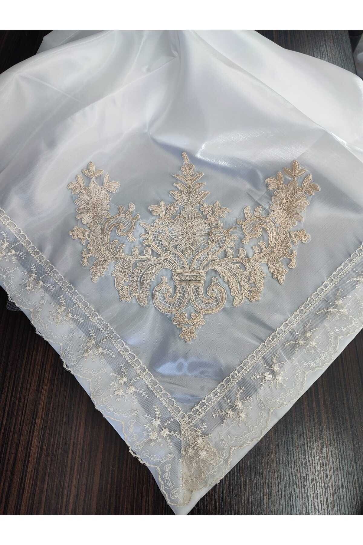 Fransız Güpürlü Işlemeli, Çeyizlik Saten Lüks Bohça, Nişan Bohçası