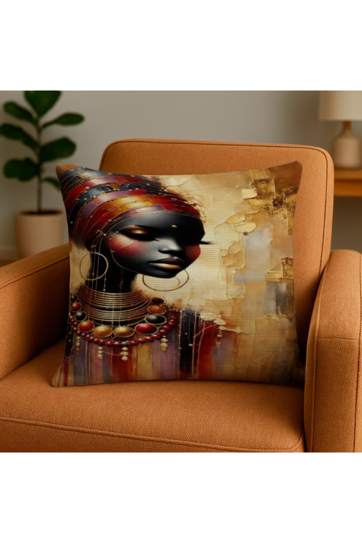 Afrikalı Kadın Portre Dijital Baskılı Kırlent Kılıfı 43x43 cm (African Woman Cushion Cover)