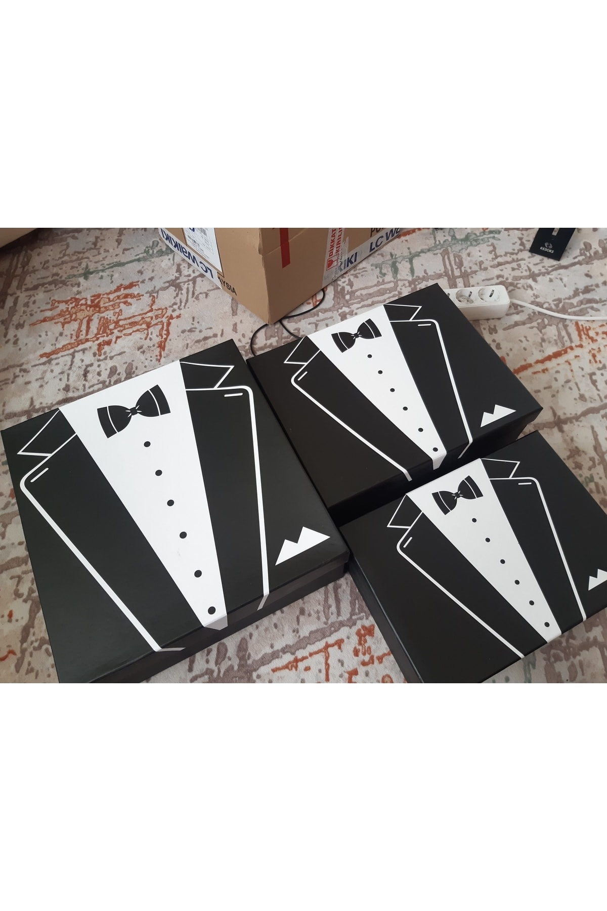 Damat Bohçası Smokin Model 3'lü Damat Kutusu
