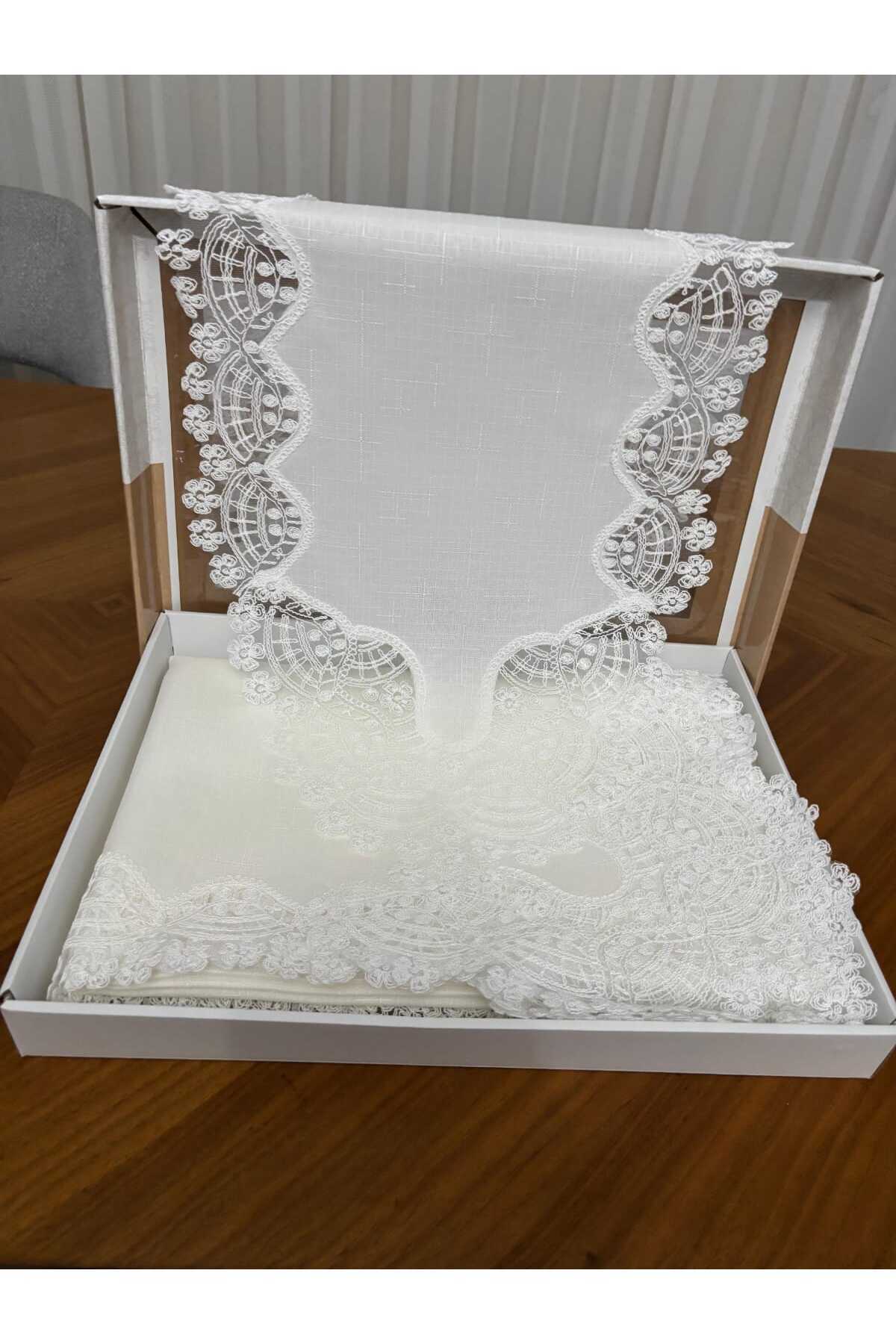 Masa Örtüsü Yemek Takımı 12 Kişilik 26 Parça Fransız Dantelli – Ekru1