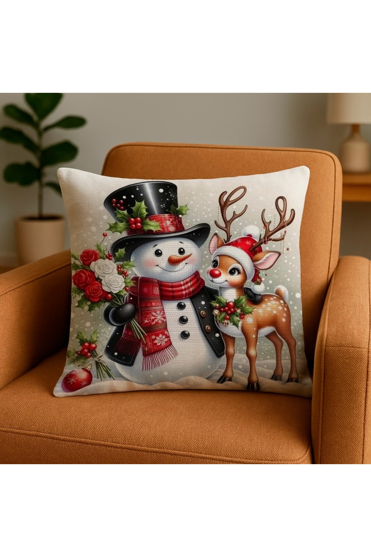 Digital Baskılı Christmas Desenli Dekoratif Kırlent Kılıfı