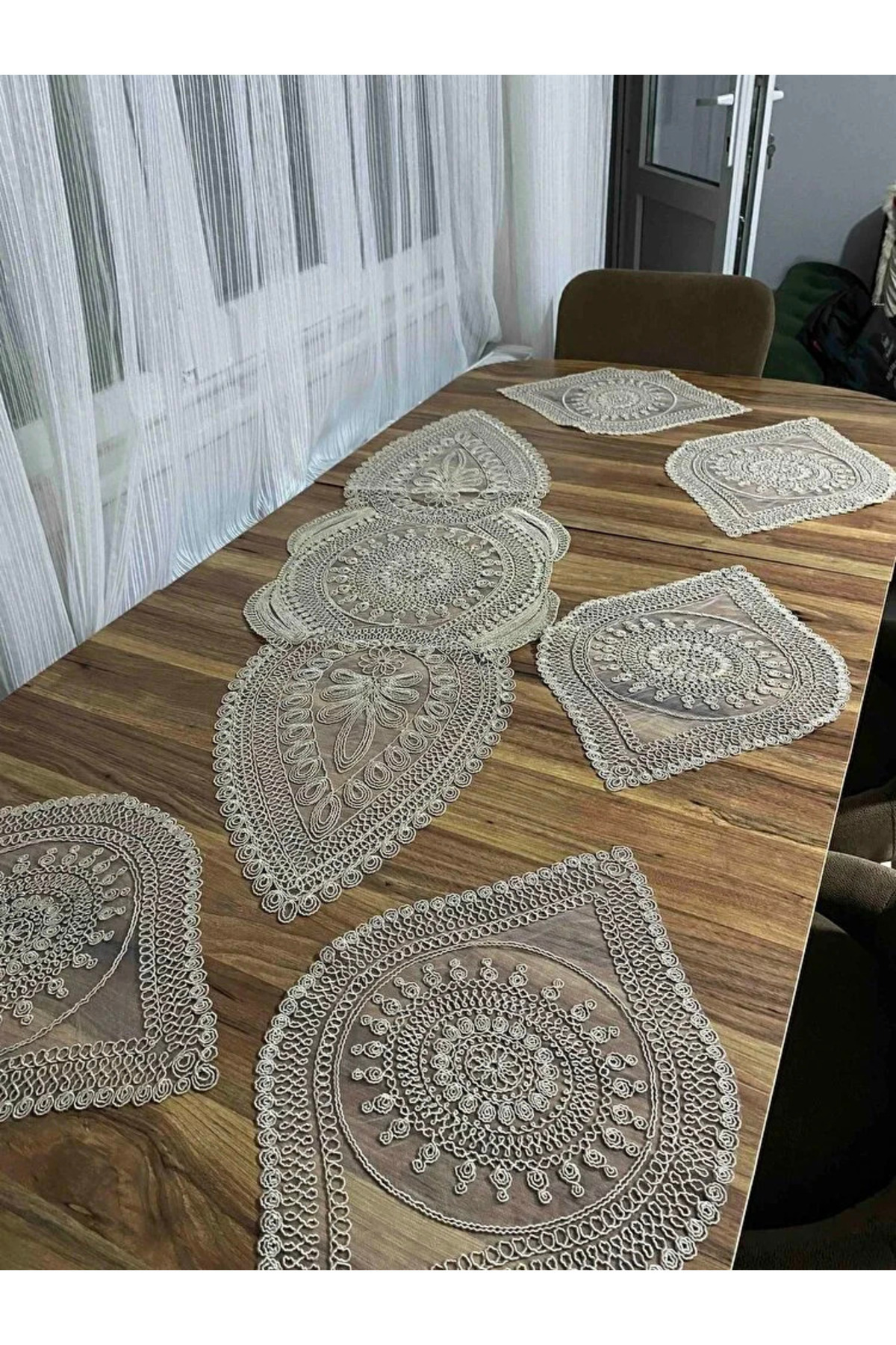 Amerikan Servis, 1 Runner 6 Supla Kahve Yemek Servis Takımı, Masa Örtüsü Seti, Servis Sunum Seti