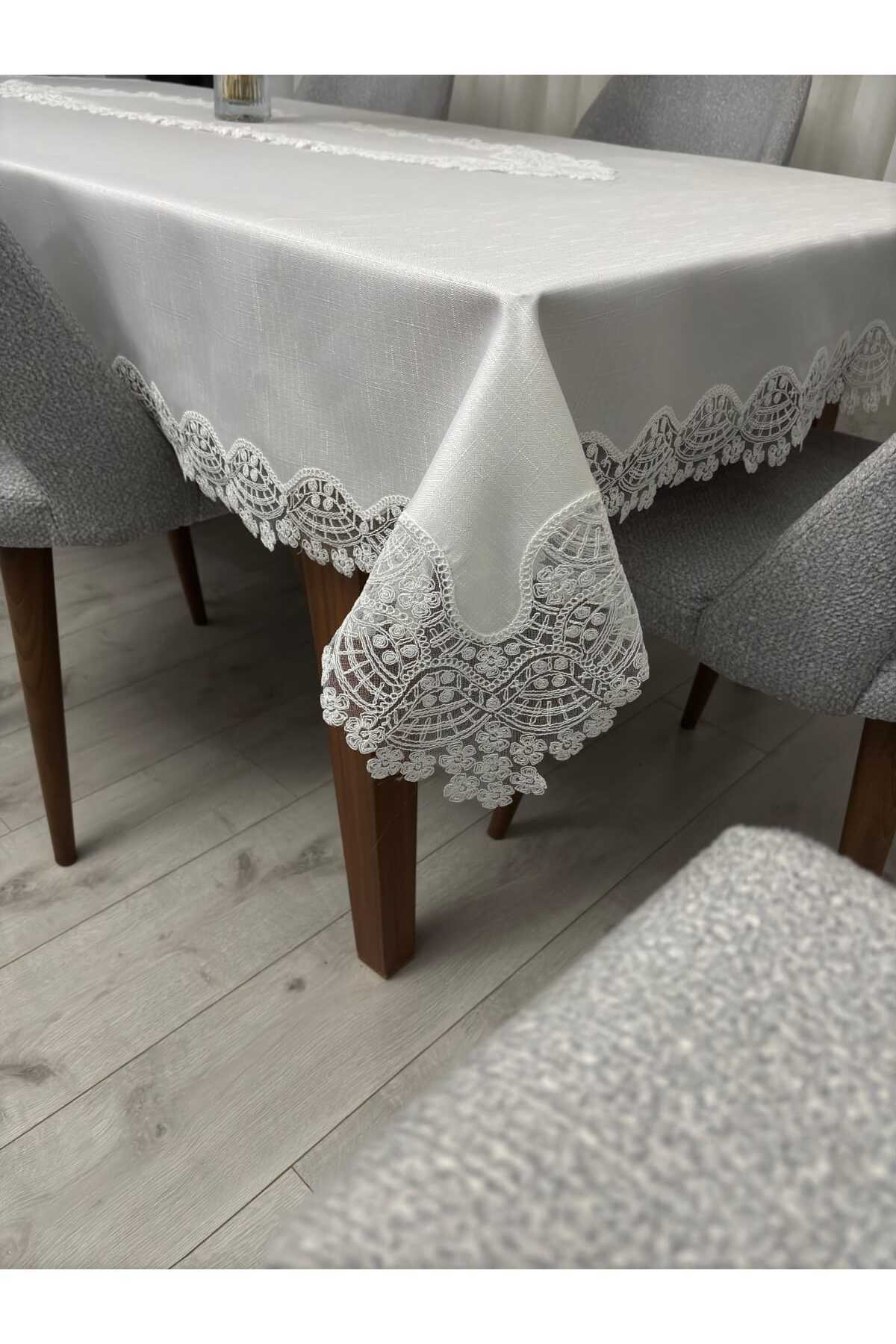 Masa Örtüsü Yemek Takımı 12 Kişilik 26 Parça Fransız Dantelli – Ekru1