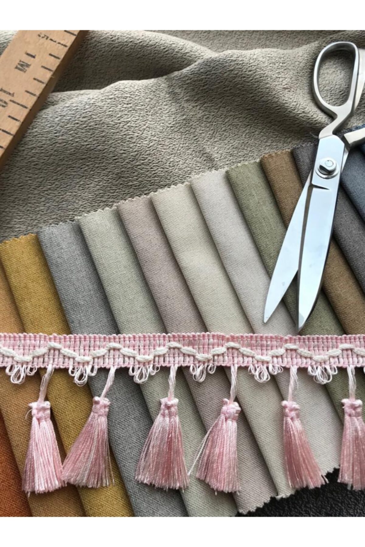 Pembe Renk Perde Püskülü Makine Saçak