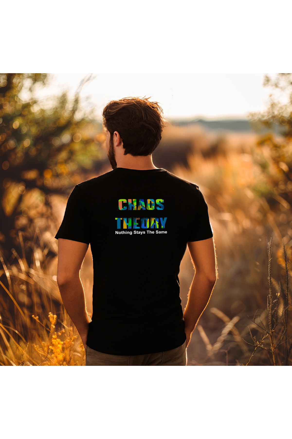 ERKEK BASKILI TİŞÖRT - CHAOS THEORY YAZILI, RELAXED FIT/HUBERY