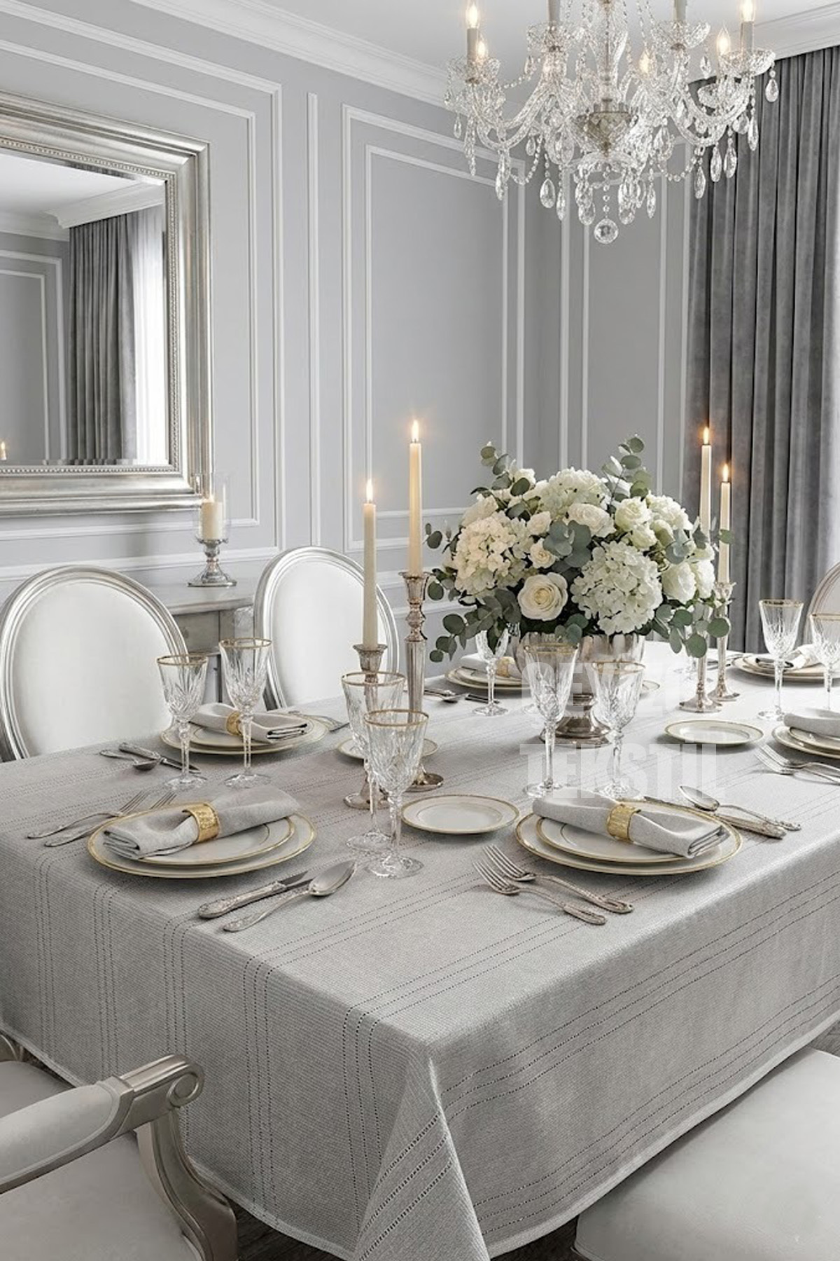 Colber Çizgili Masa Örtüsü 160*220 Cm Gri | Leke Tutmaz Kumaş Çizgili Masa Örtüsü