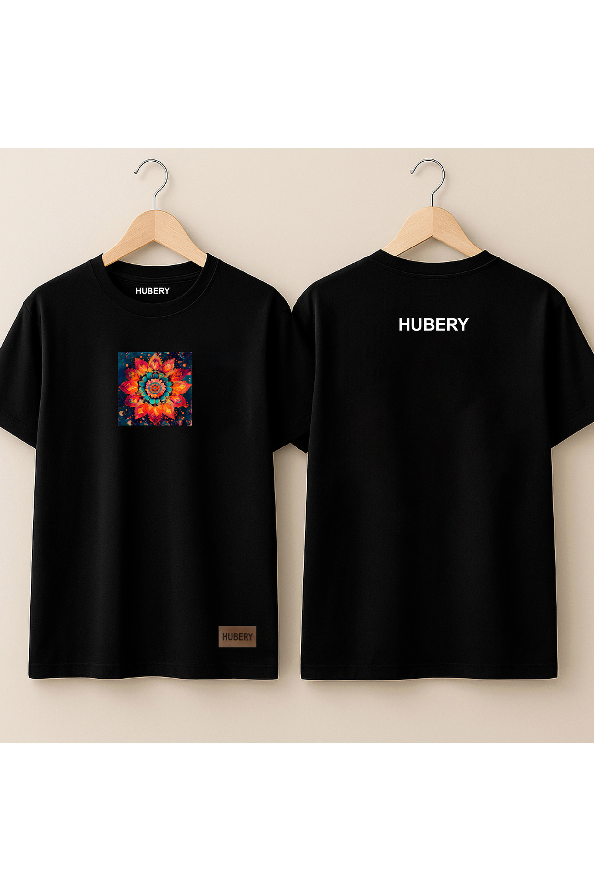 ERKEK BASKILI TİŞÖRT-MANDALA ÇİÇEK DESENLİ RENKLİ BASKI/HUBERY