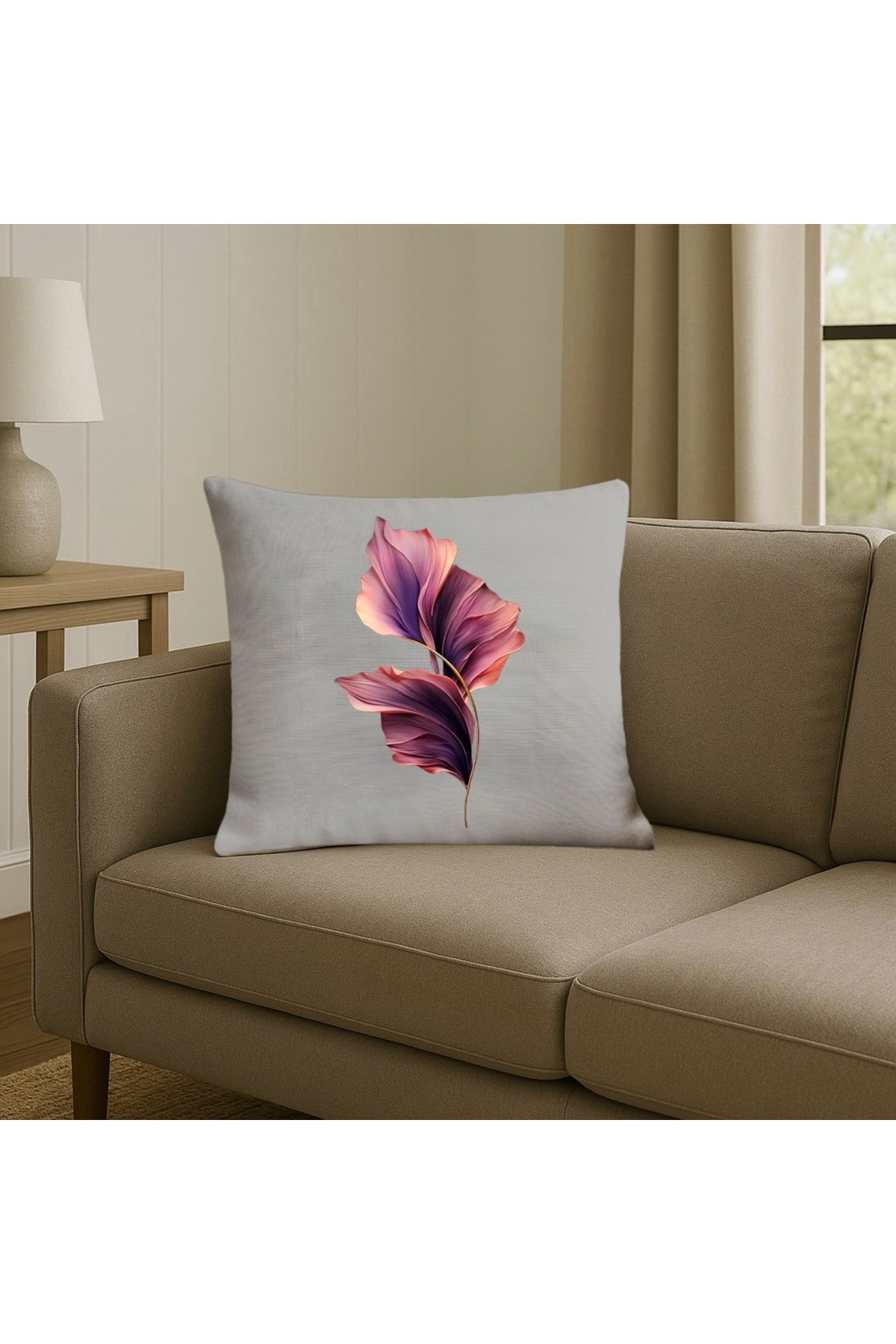Digital Baskılı Gri Zeminli Soft Çiçek Desenli Dekoratif Kırlent Kılıfı 2’li Set