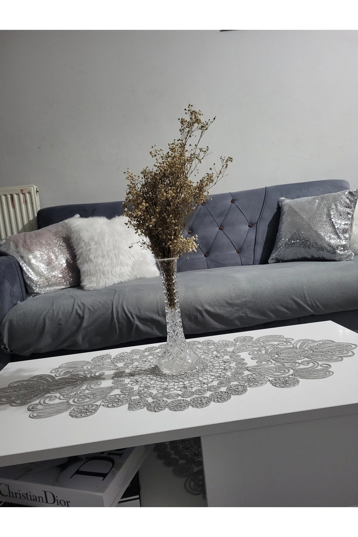 Salon Takımı, Yatak Odası 3 Parça Sehpa Örtüsü, Masa Örtüsü 3 Parça Oda Takımı Gri