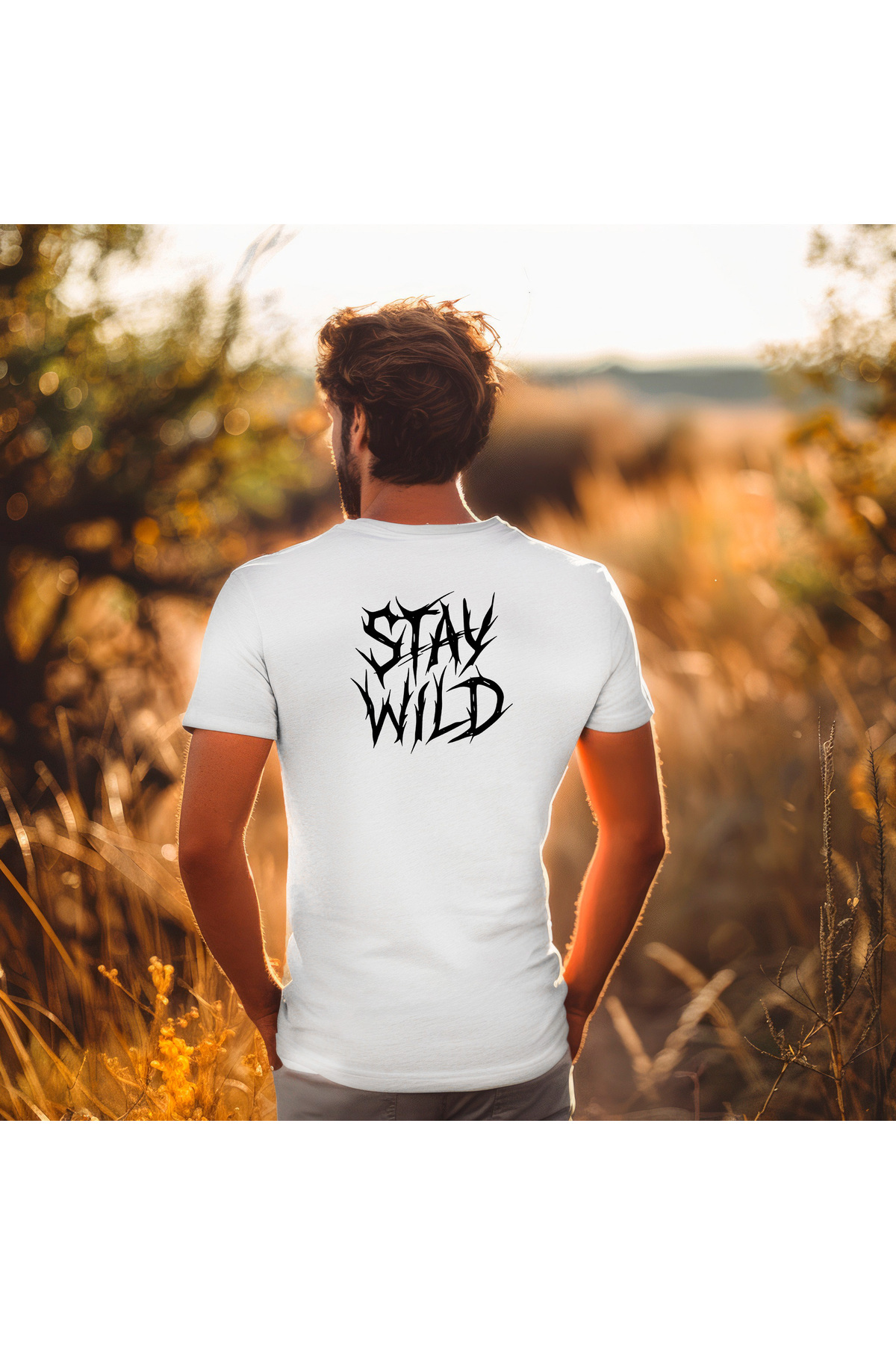 Stay Wild Yazılı Erkek %100 Pamuk Tişört - HUBERY