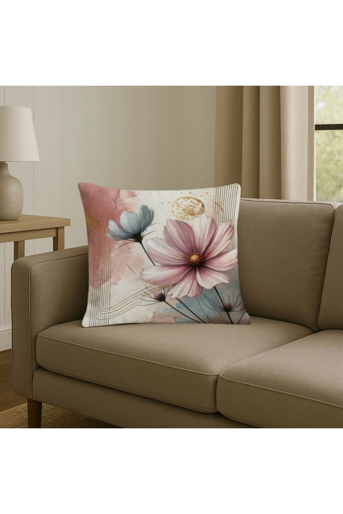 Digital Baskılı Dekoratif Kırlent Kılıfı / Soft Çiçek Desenli