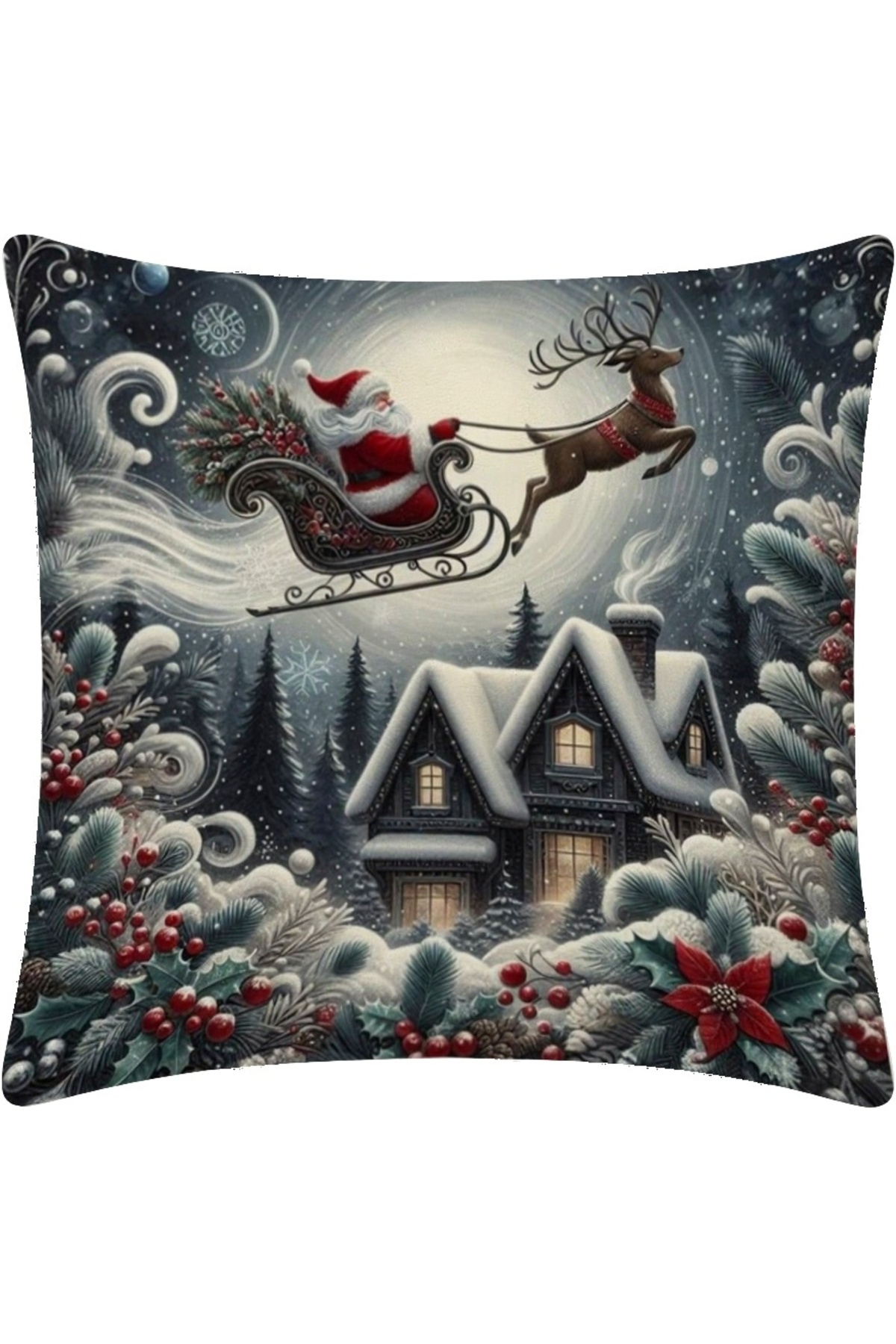 Digital Baskılı Christmas Desenli Dekoratif Kırlent Kılıfı 2'li Set