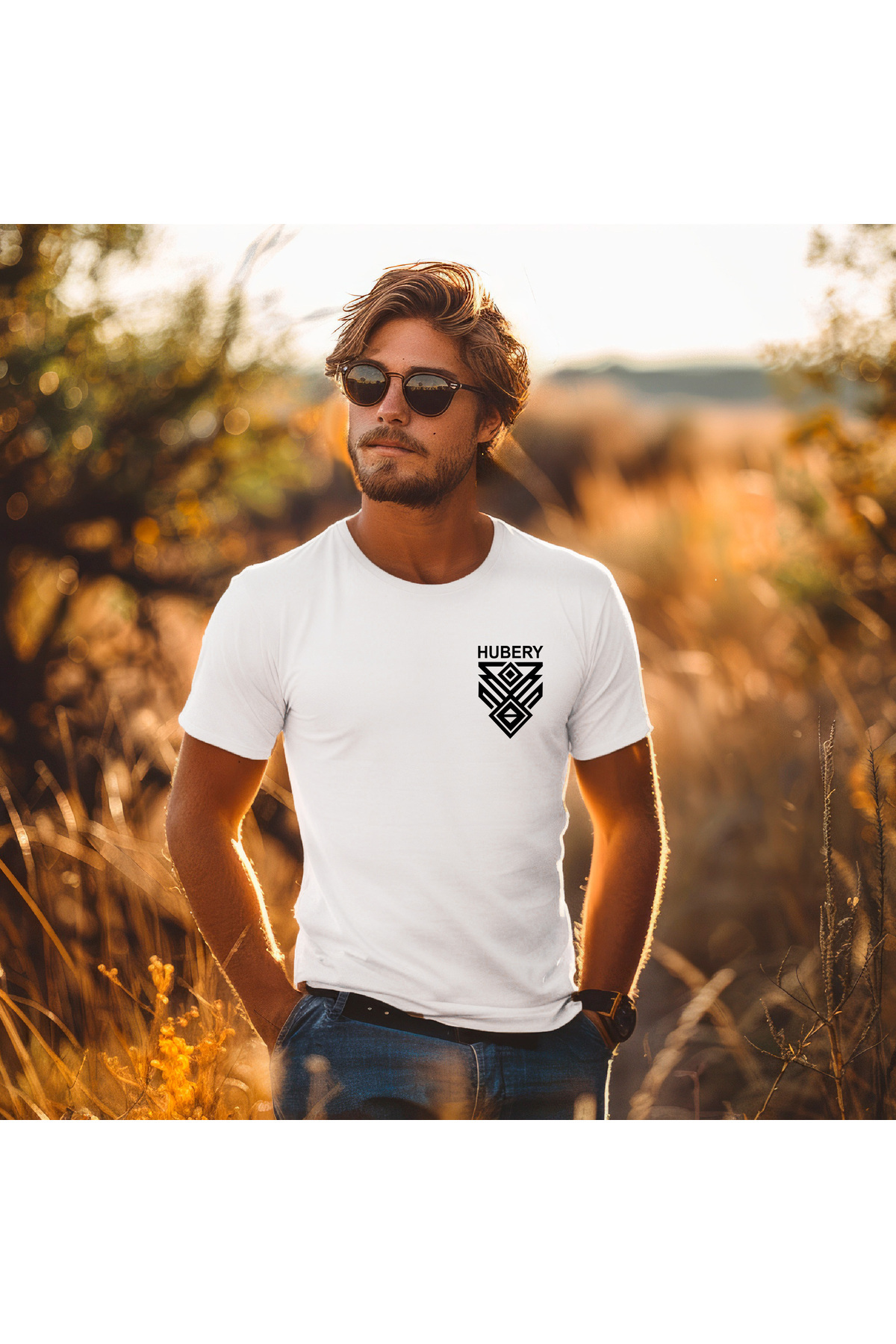 ERKEK HUBERY LOGOLU TİŞÖRT - ÖN CEP DETAYLI, RELAXED FIT RAHAT KALIP