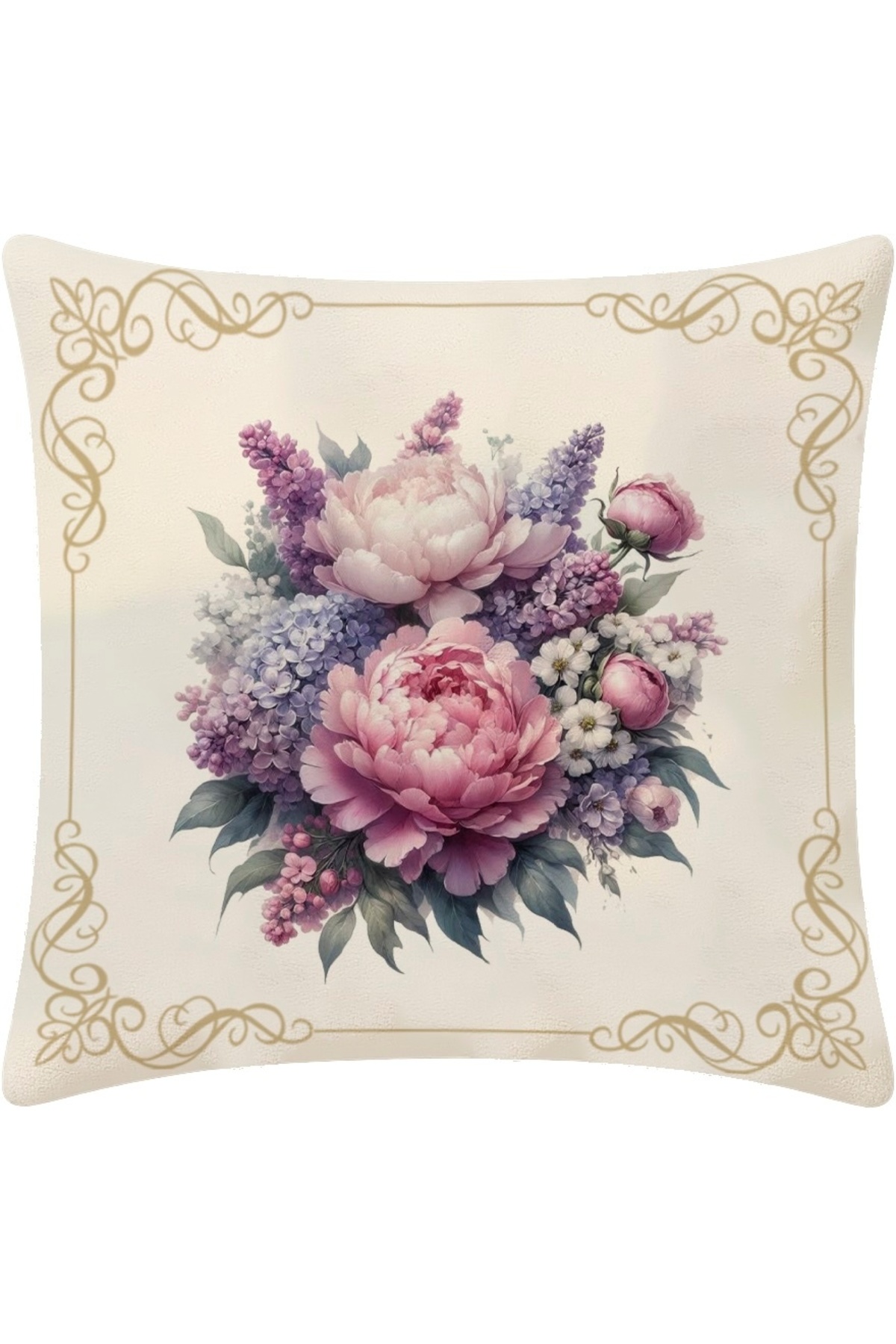 Dijital Baskılı Şakayık Çiçek Desenli Dekoratif Kırlent Kılıfı 43x43 cm