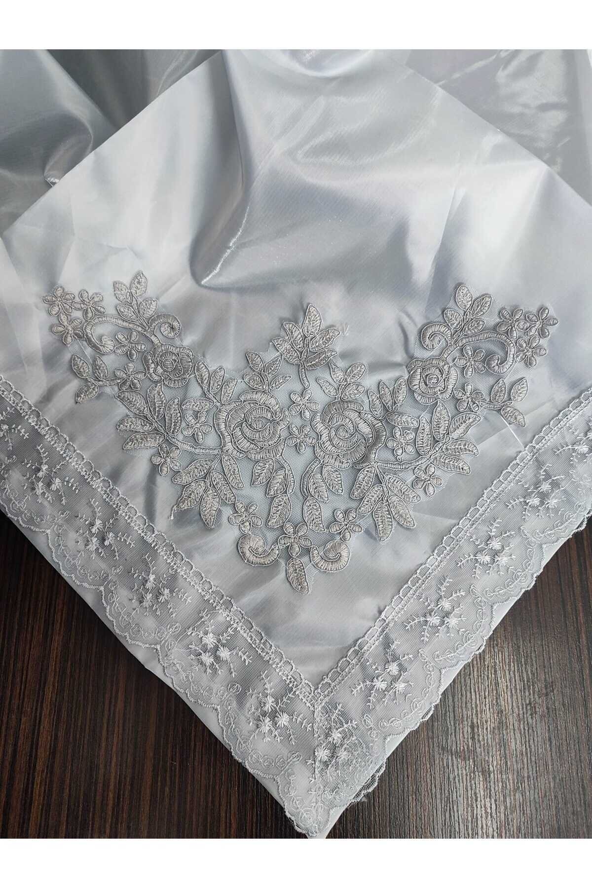 Fransız Güpürlü Işlemeli, Çeyizlik Saten Lüks Bohça, Nişan Bohçası