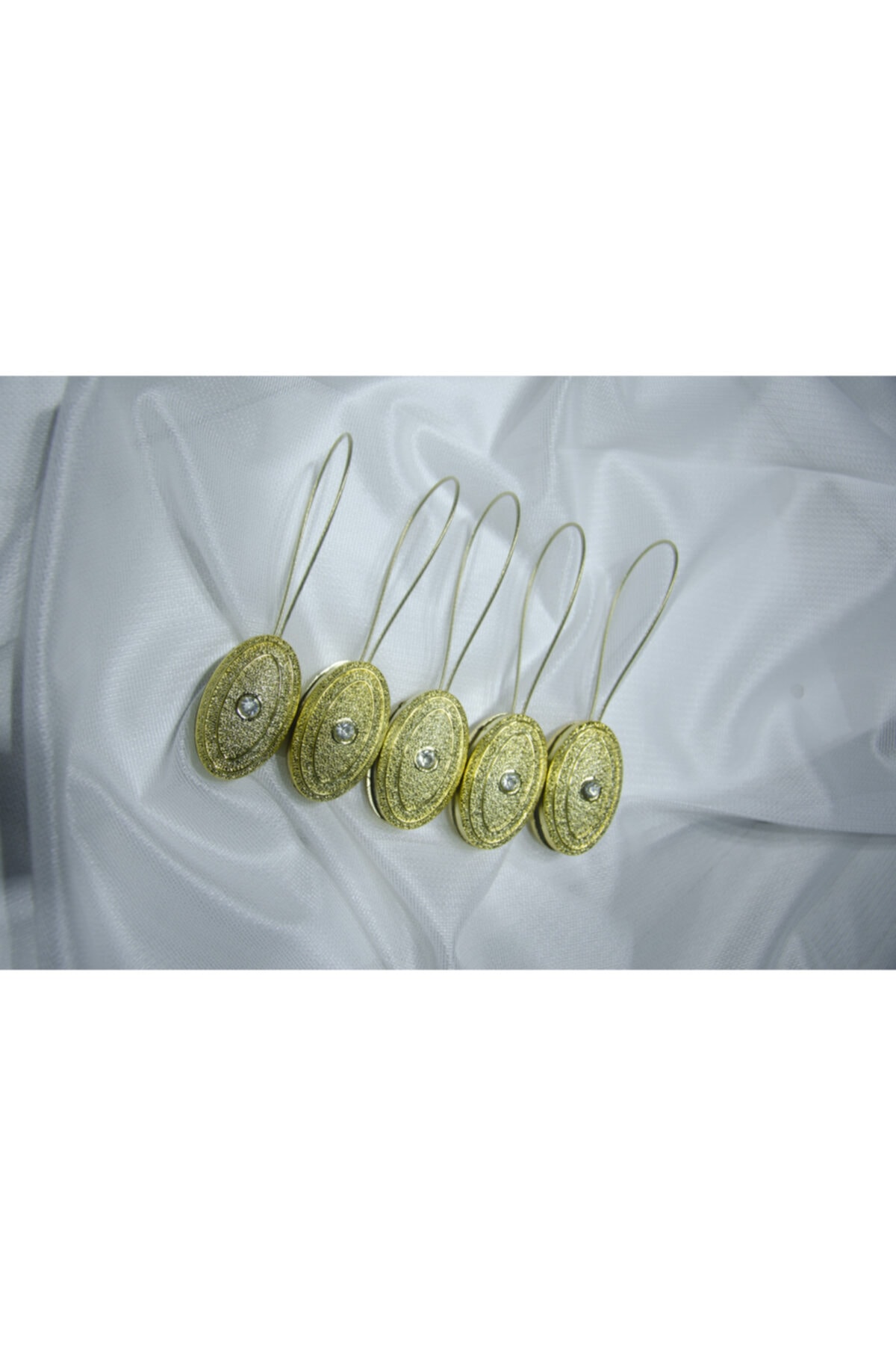 Gold Renk 5'li Oval Tek Taşlı Mıknatıslı Perde Mandalı