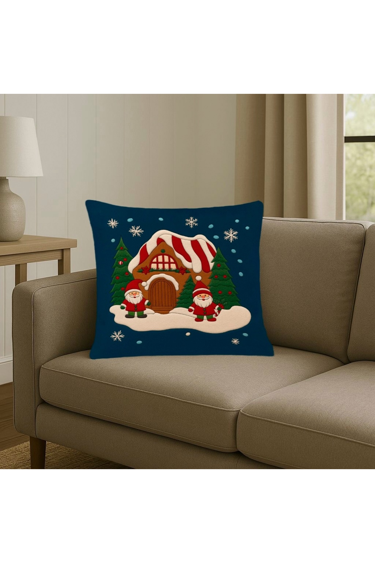 Dijital Baskılı Christmas Noel Babalı Dekoratif Kırlent Kılıfı