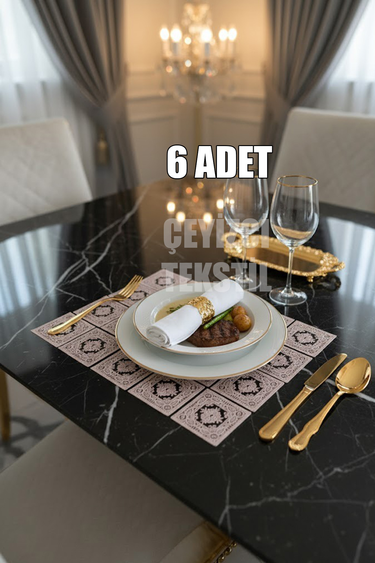 Amerikan Servis, 6 Supla Ekru 30x38cm Yemek Servis Takımı, Masa Örtüsü Seti, Servis Sunum Seti