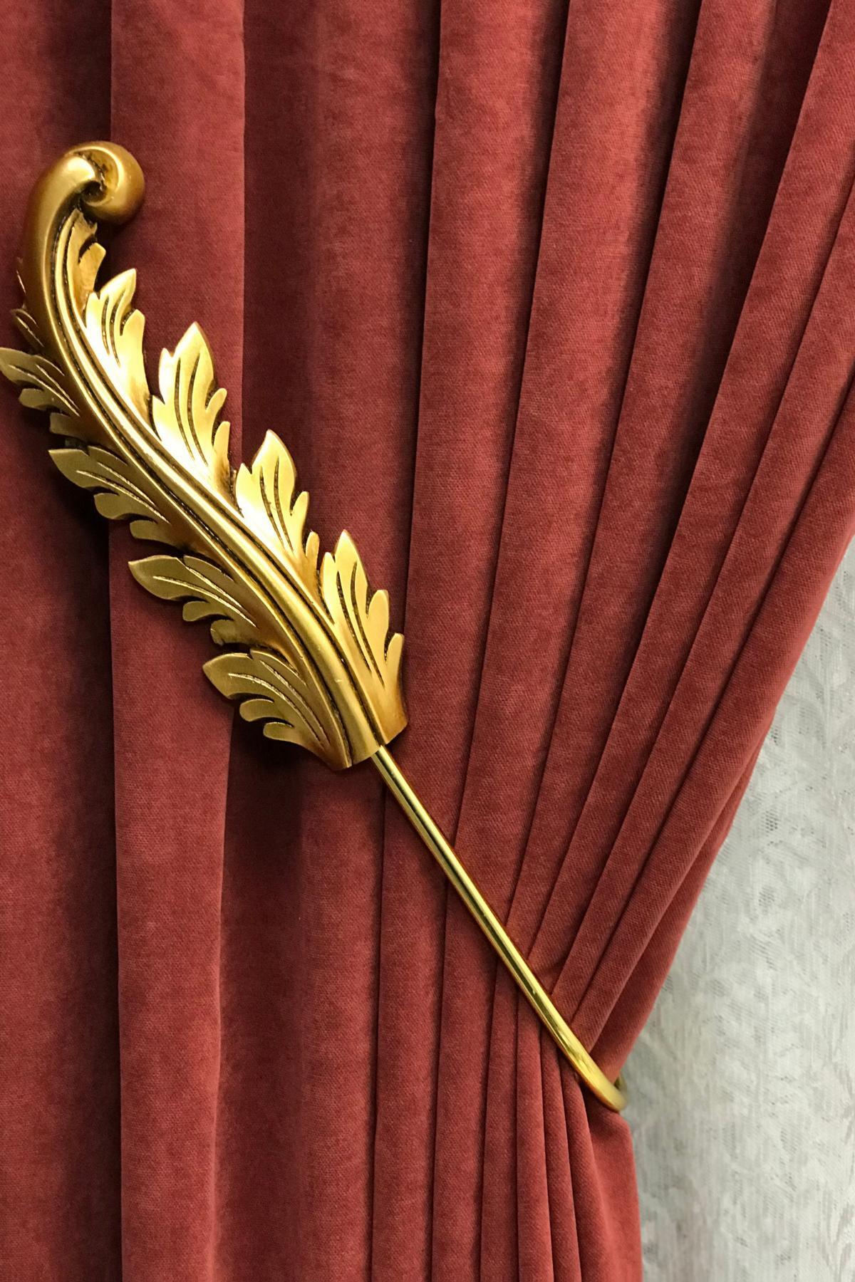 Yaprak Figürlü Fon Perde Pensi Bağlama Aparatı Antik Gold