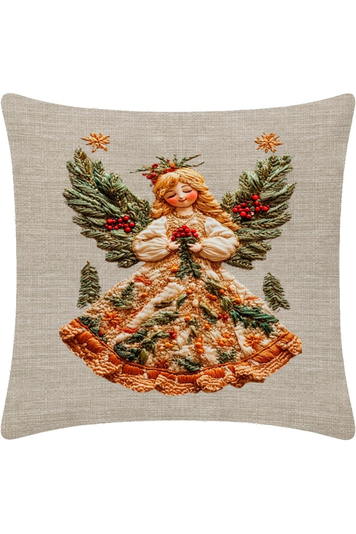 Dijital Baskılı Noel Meleği Desenli Dekoratif Kırlent Kılıfı