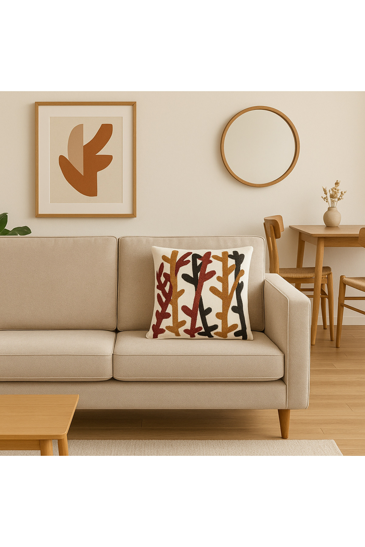 Punch Nakışlı Keten Bohem Desenli Kırlent Kılıfı - 43*43 cm -
