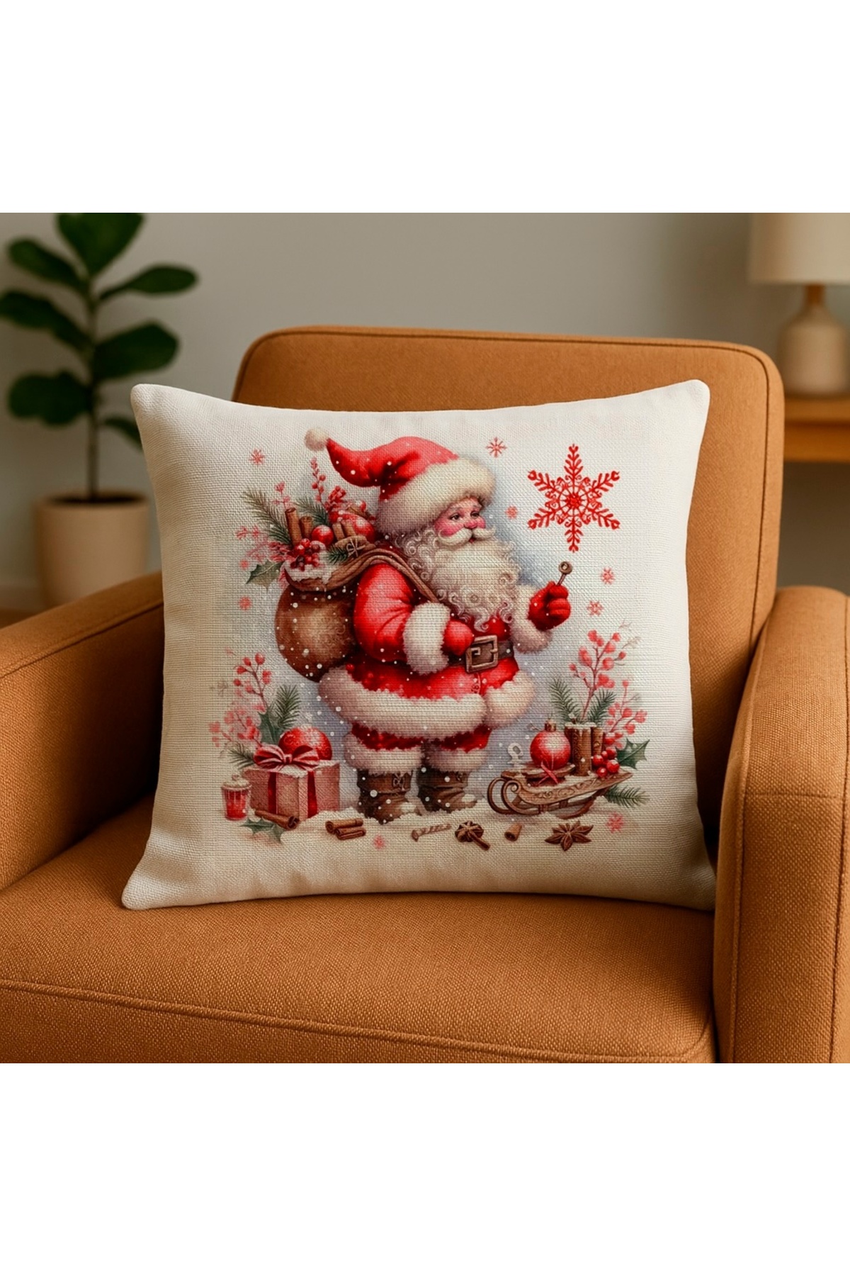 Digital Baskılı Noel Desenli Dekoratif Kırlent Kılıfı 43x43 cm