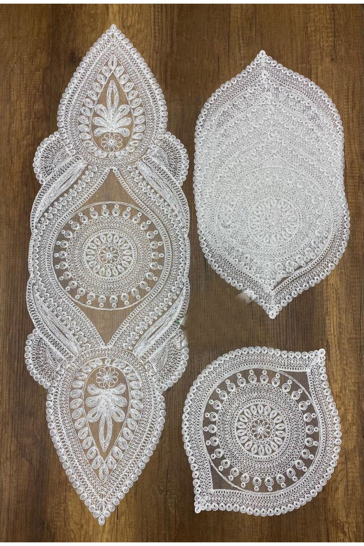 Supla Runner Seti Sunumluk Kordone Nakışlı Modern Amerikan Servis Takımı 6 Kişilik Set