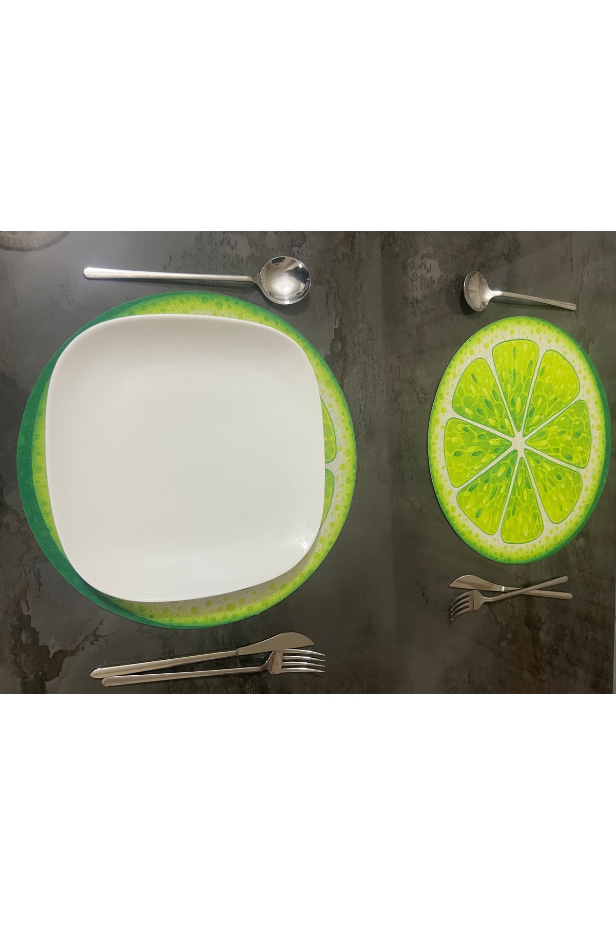Yaz Esintisi Limon Tasarım Digital Baskı Lazer Kesimli Leke Tutmaz Amerikan Servis & Supla 6 Adet