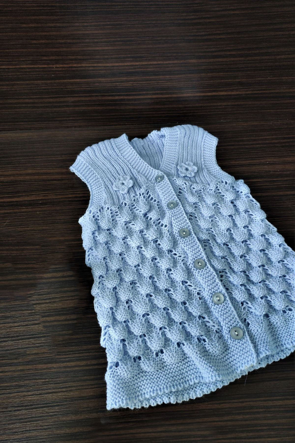 Bebek Yeleği Triko Bebek Yeleği Papatya Desenli Bebe Yeleği