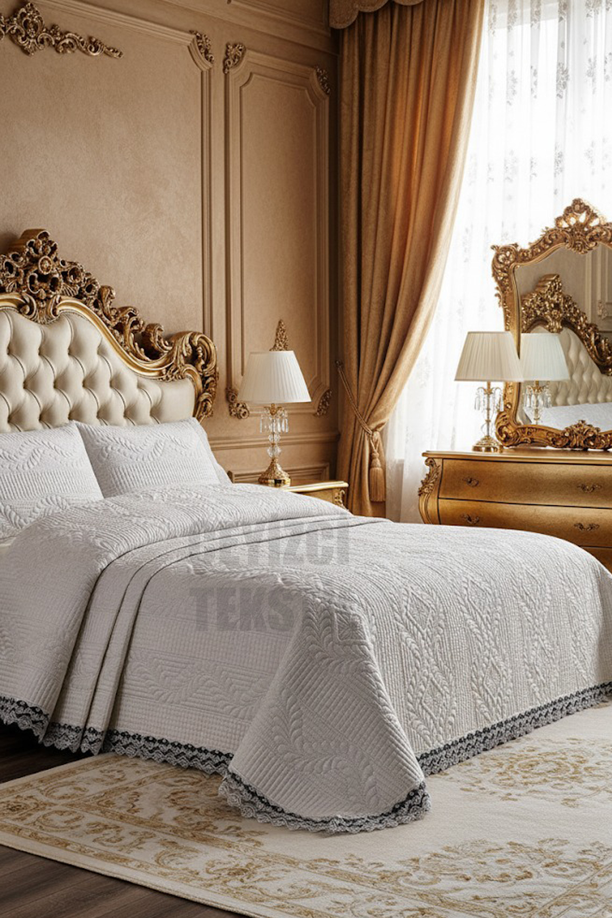 Bade Çift Kişilik Yatak Örtüsü, Yatak Takımı - Ekru (BEDDİNG SET)