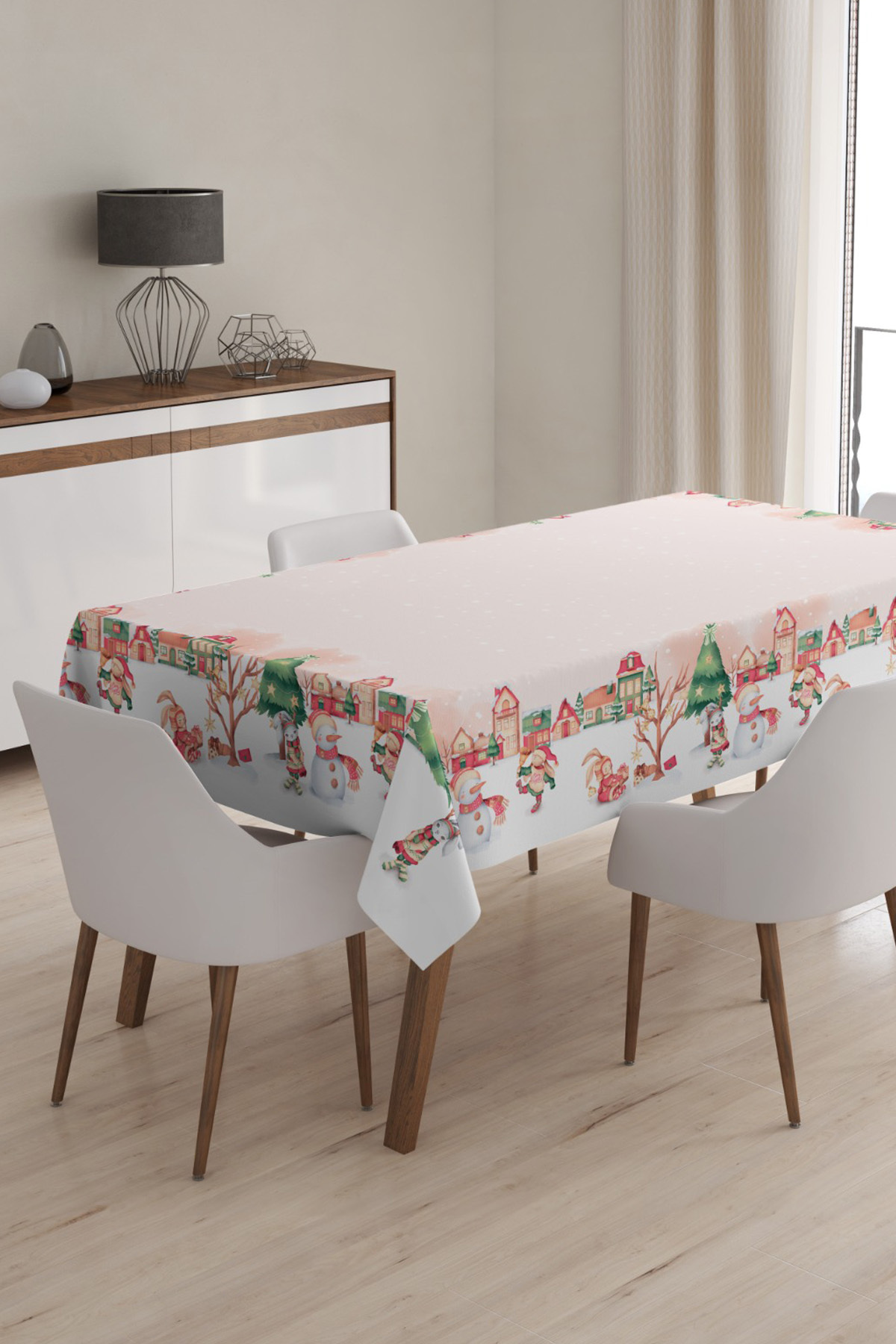 Yılbaşı Desenli Masa Örtüsü, Noel Masa Örtüsü, Dijital Christmas Noel Masa Örtüsü 120x160cm