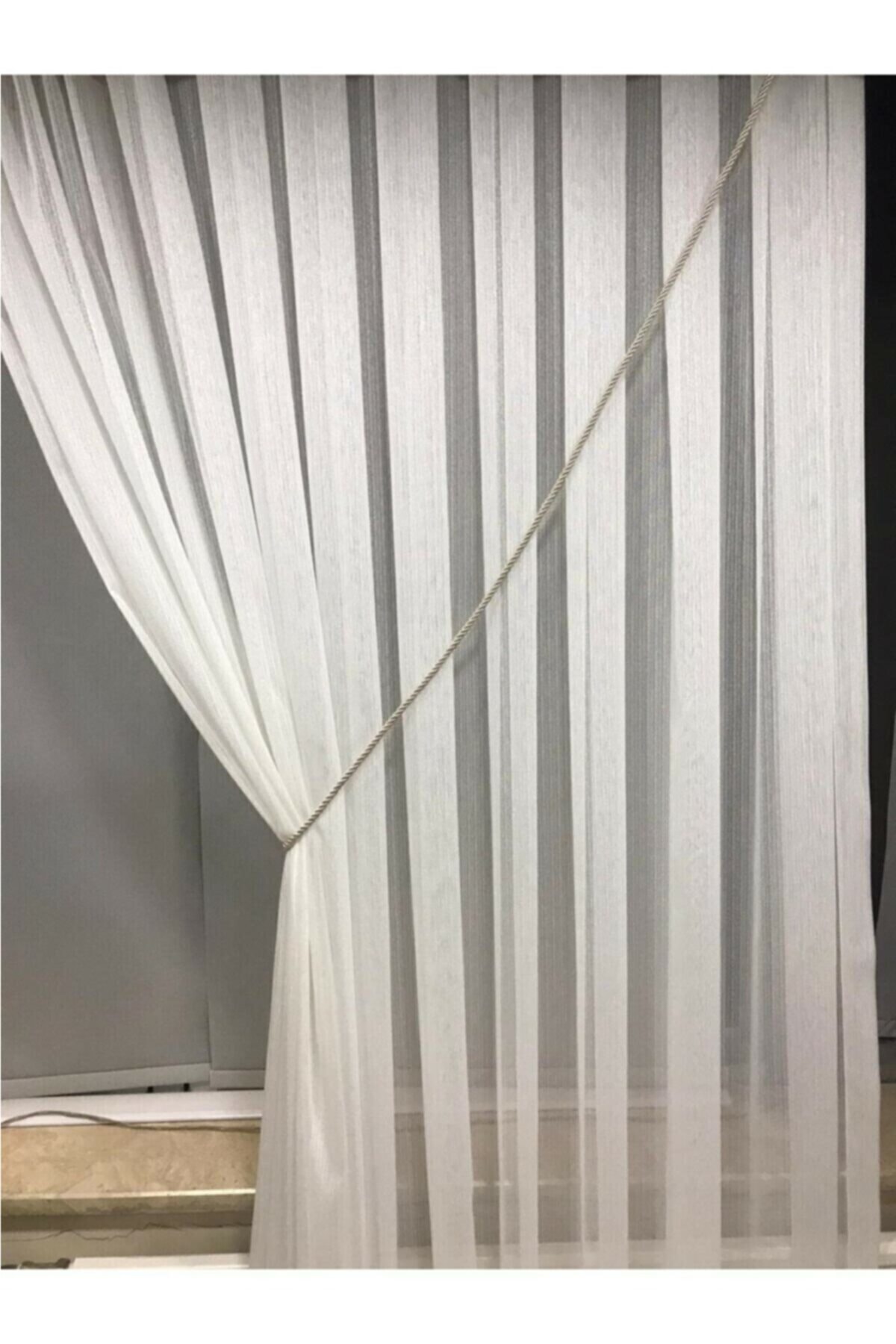 Gümüş Gri Renk Klasik Kordon Kruvaze Tül Perde Fon Toplama Halat 300 Cm