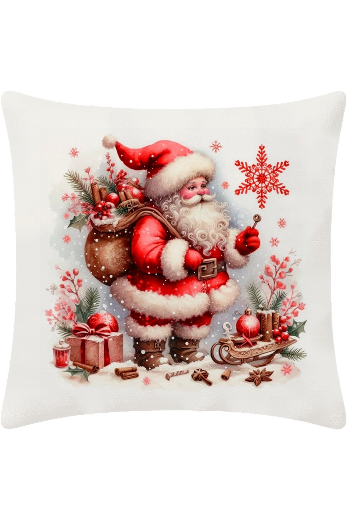 Digital Baskılı Noel Desenli Dekoratif Kırlent Kılıfı 43x43 cm